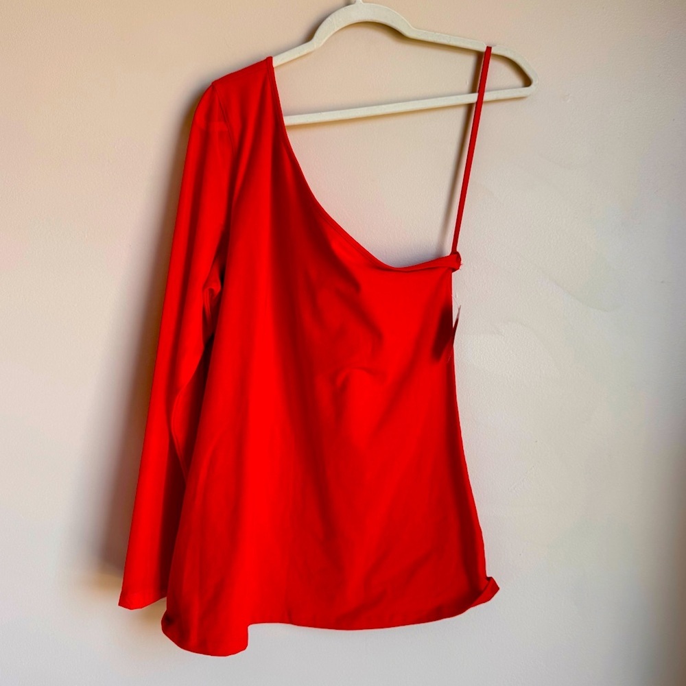TORRID 4K Red One Shoulder‎ Long Sleeve Foxy Mesh Sleeve Evening Romantic NWT 2